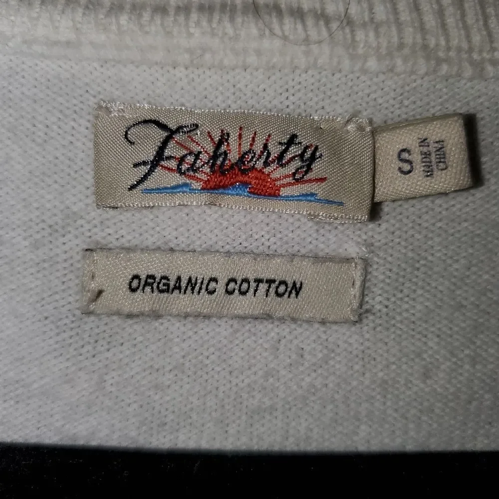 Faherty Sconset  Cashmere Organic Cotton Preppy Old Money Sweater Cream S